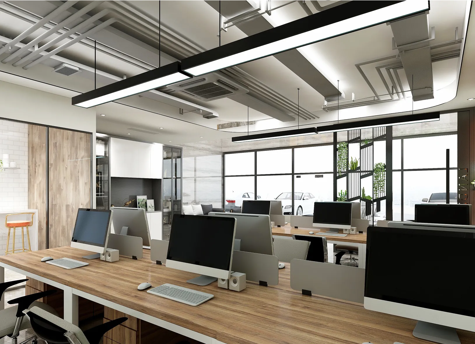 Office space with desks and computers
